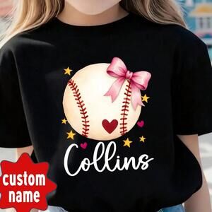 Custom Baseball Bow T Shirt, Baseball Sister Toddler Shirt, Baseball Bow Tee